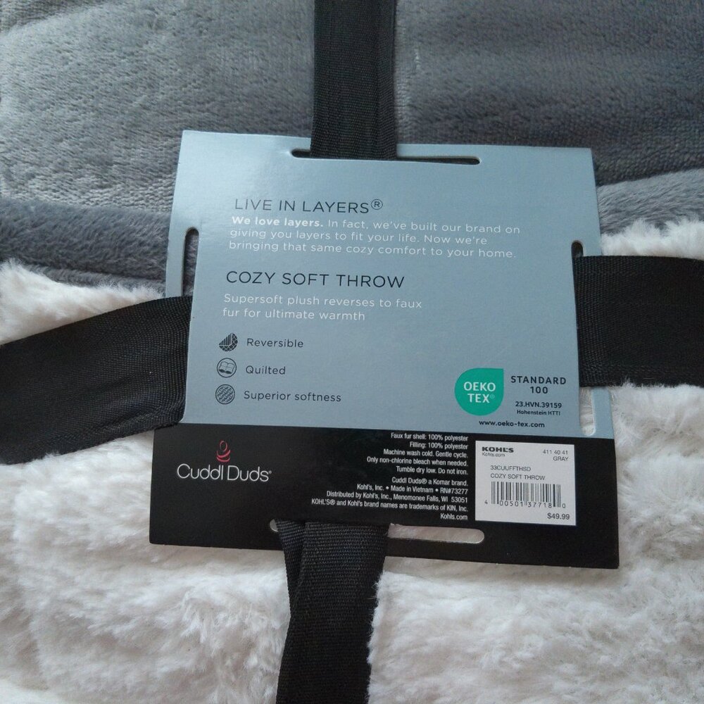 CuddlDuds Cozy Soft Throw Grey White 50 x 60 Reversible NEW - Picture 4 of 6